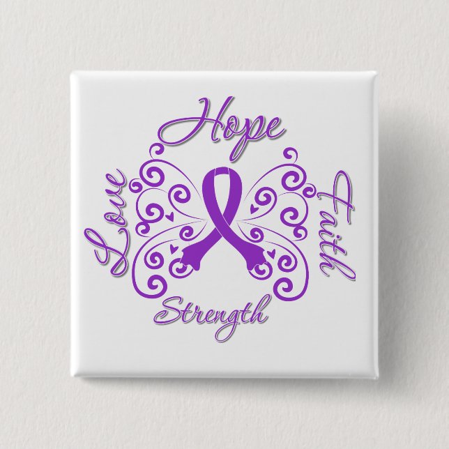 Hope Faith Love Strength Fibromyalgia 2 Inch Square Button (Front)