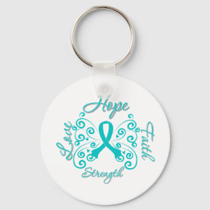 Hope Faith Love Strength Ovarian Cancer Keychain
