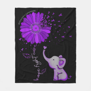 Hope Fight Cute Elephant Alzheimer's Purple Ribbon Fleece Blanket