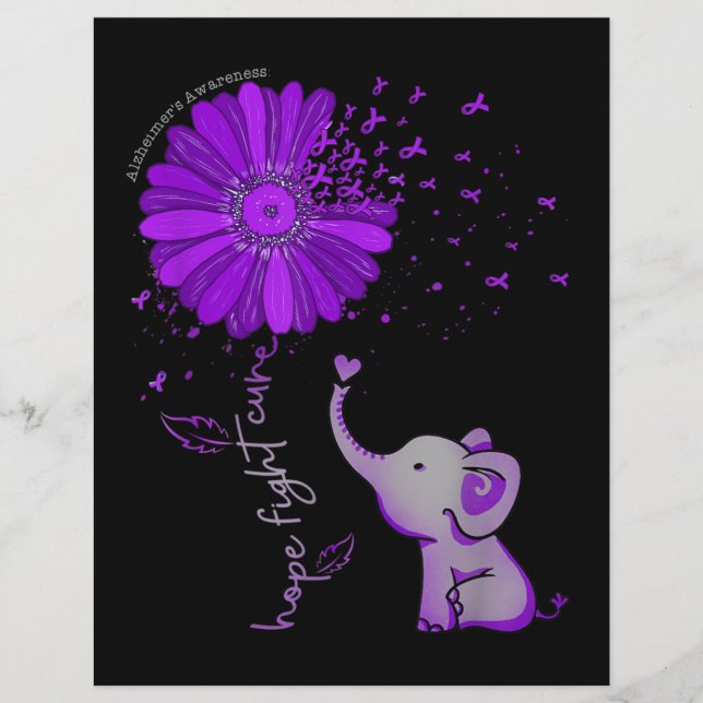 Hope Fight Cute Elephant Alzheimer's Purple Ribbon Flyer (Front)