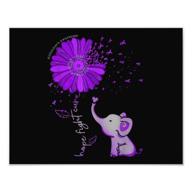Hope Fight Cute Elephant Alzheimer's Purple Ribbon Photo Print (Front)