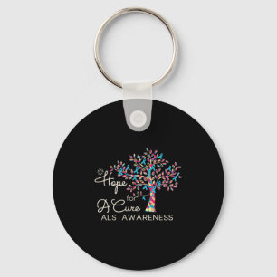 Hope For A Cure Tree Ribbon Blue Als Awareness Sup Keychain