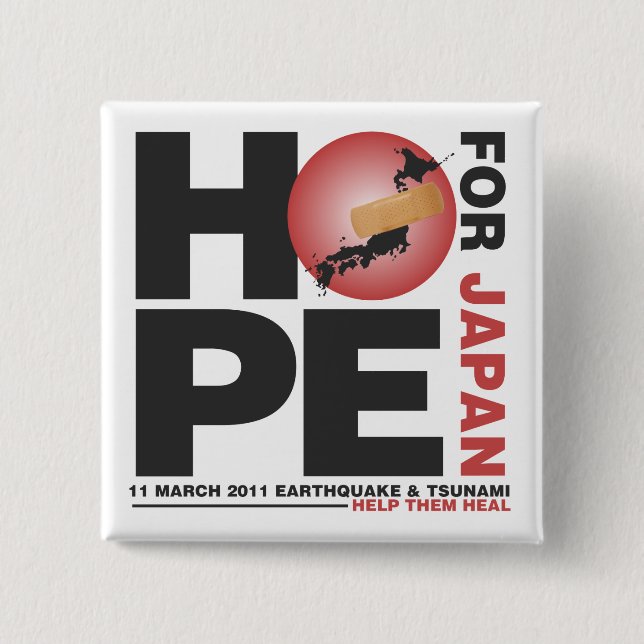 HOPE FOR JAPAN - HELP THEM HEAL 2 INCH SQUARE BUTTON (Front)