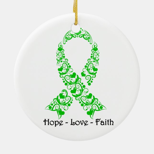 Hope Green Awareness Ribbon Ceramic Ornament (Back)