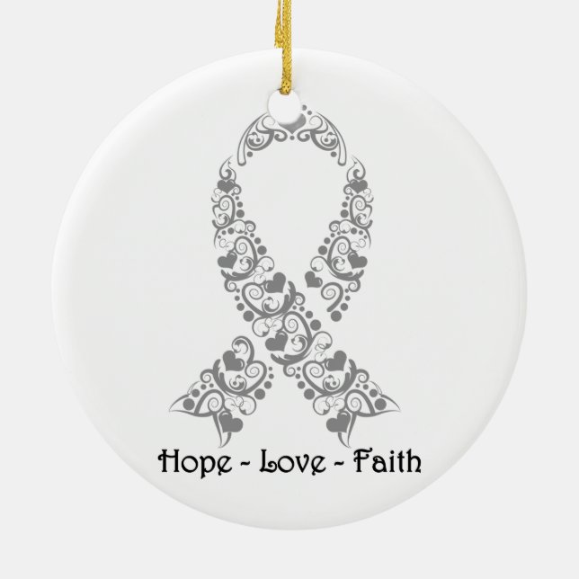 Hope Grey Awareness Ribbon Ceramic Ornament (Back)