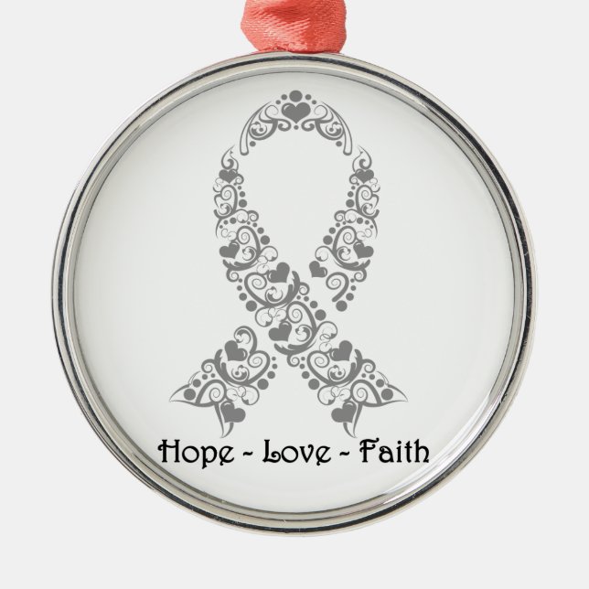 Hope Grey Awareness Ribbon Metal Ornament (Front)