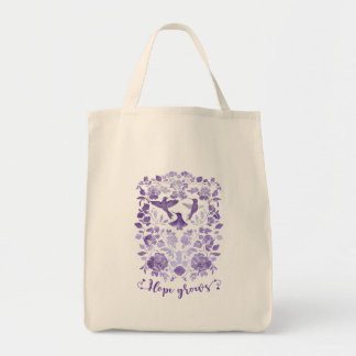 Hope Grows – Lavender Linocut Bird Inspirational Tote Bag