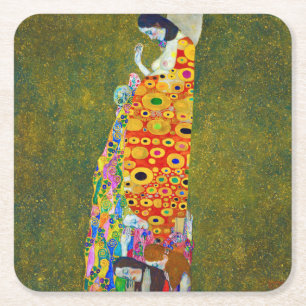 Hope, Gustav Klimt Square Paper Coaster