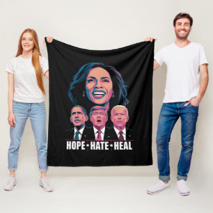 Hope Hate Heal Rise Kamala 2024 Fleece Blanket