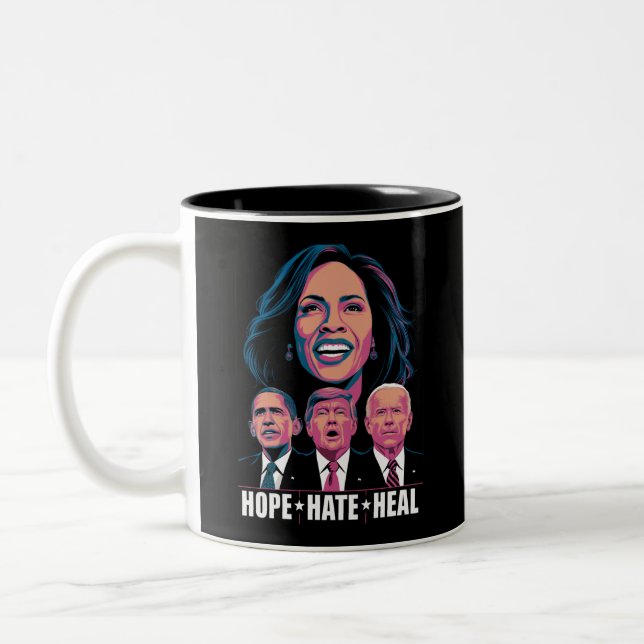 Hope Hate Heal Rise Kamala 2024 Two-Tone Coffee Mug (Left)