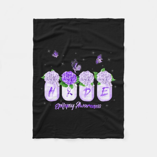 Hope Hydrangea Flower Butterfly Epilepsy Awareness Fleece Blanket (Front)
