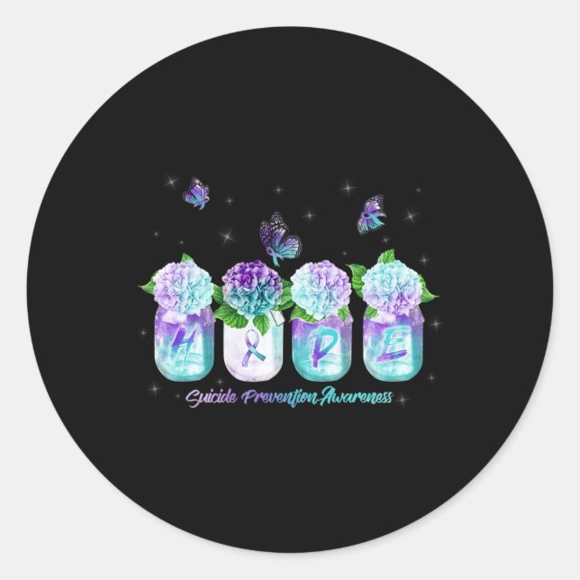 Hope Hydrangea Flower Butterfly Suicide Prevention Classic Round Sticker (Front)