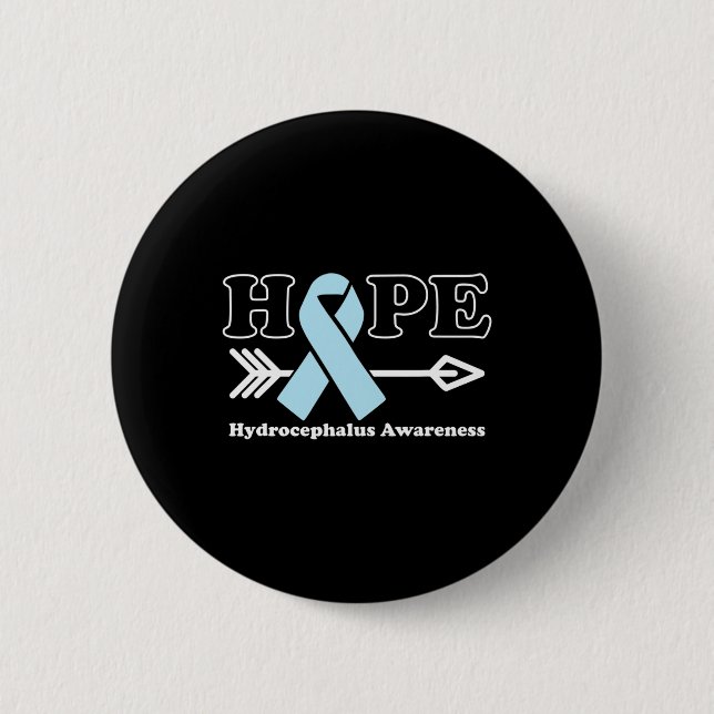 Hope - Hydrocephalus Awareness Light Blue Ribbon  2 Inch Round Button (Front)