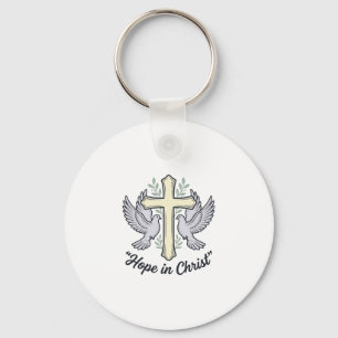 Hope in Christ Dove Cross Vintage Christian Design Keychain