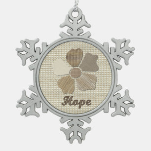 Hope Inspirational Fabric Flower Collage Snowflake Pewter Christmas Ornament