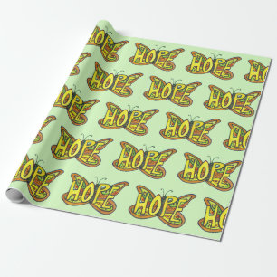 Hope Inspirational Green Butterfly Wrapping Paper