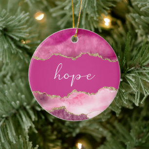 Hope Inspirational Word Pink Gold Agate Ceramic Ornament