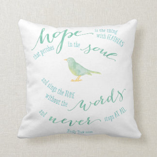 Hope is the thing with feathers quote throw pillow