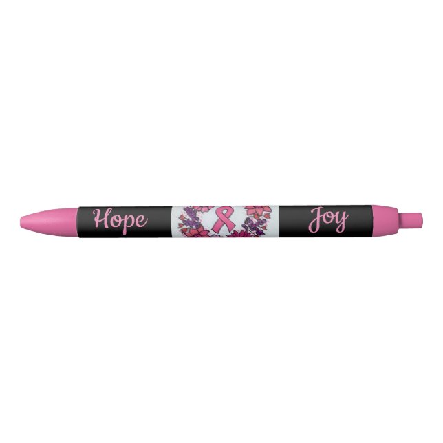 Hope Joy Breast Cancer Pink Ribbon Flowers Pen (Front)