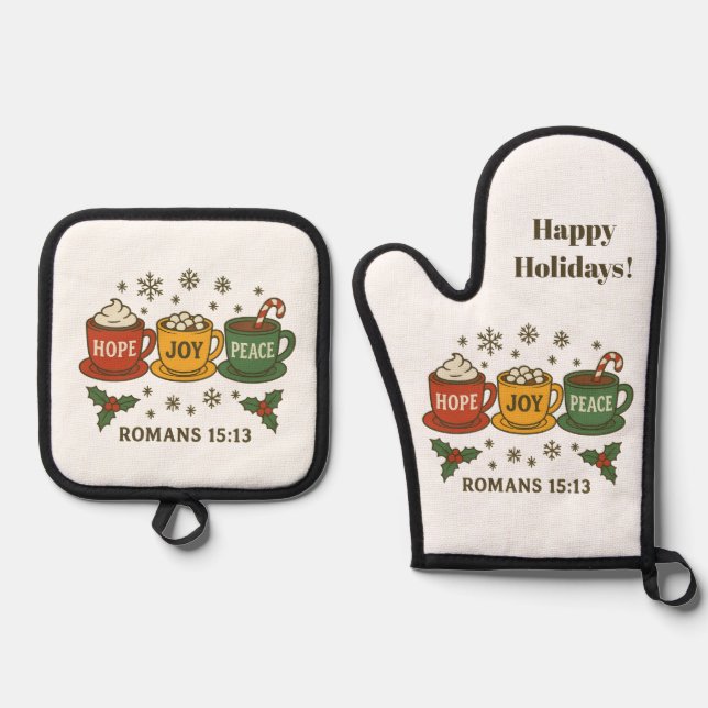 Hope joy Peace and Cocoa Oven Mitt & Pot Holder Set (Front)