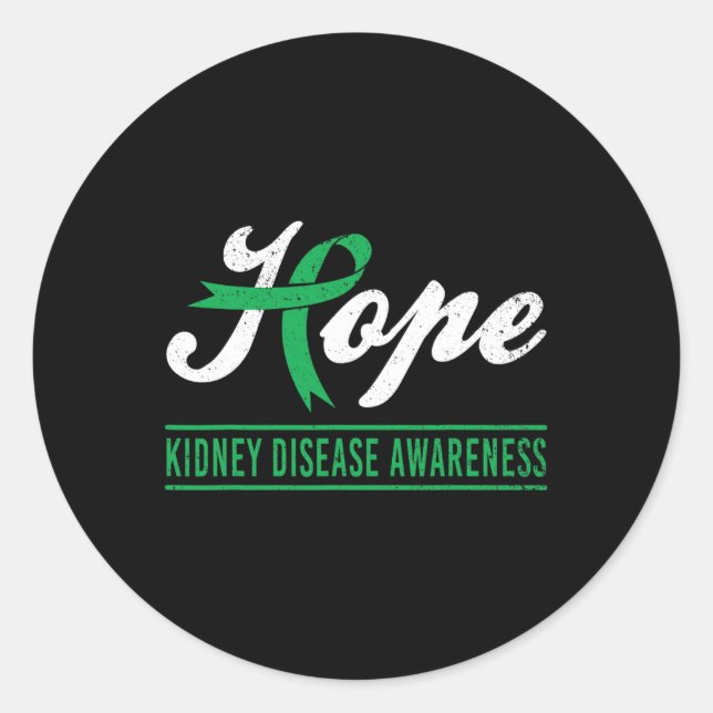 Hope Kidney Disease Awareness Month Green Ribbon S Classic Round Sticker (Front)