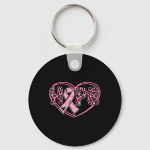 Hope Leopard Breast Cancer Awareness Heart Pink Ri Keychain