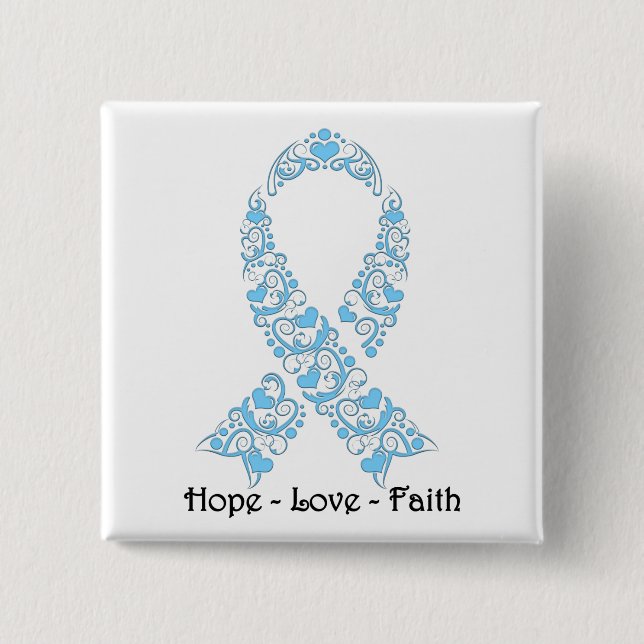 Hope Light Blue Awareness Ribbon 2 Inch Square Button (Front)