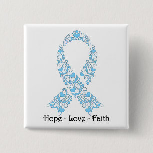 Hope Light Blue Awareness Ribbon 2 Inch Square Button