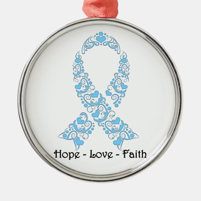 Hope Light Blue Awareness Ribbon Metal Ornament (Front)