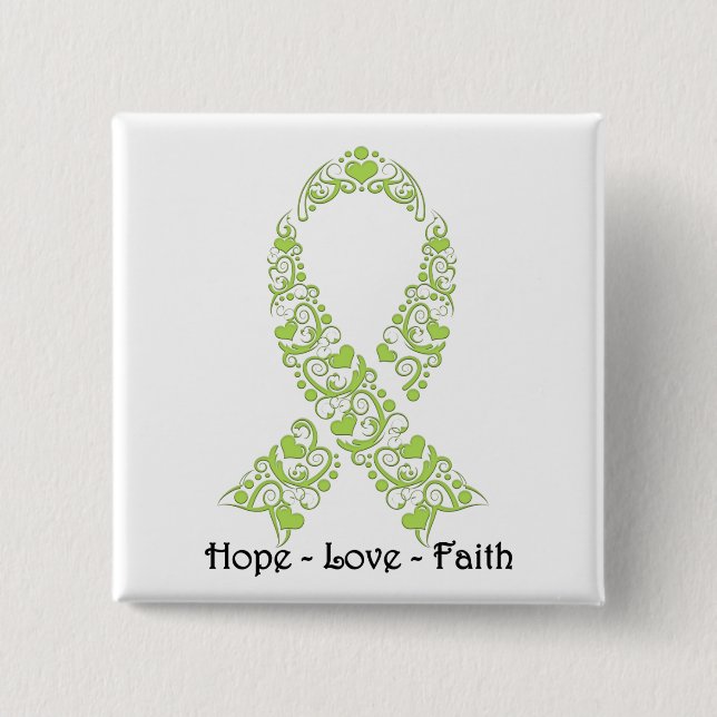 Hope Lime Green Awareness Ribbon 2 Inch Square Button (Front)