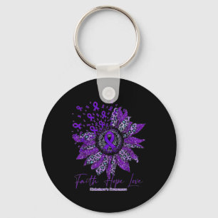 Hope Love Alzheimerheimer Awareness Flower Purple Keychain