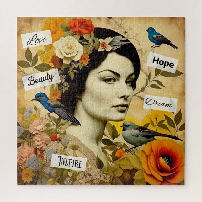 Hope, Love, Beauty, Dream Vintage Lady Jigsaw Puzzle (Vertical)