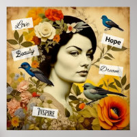 Hope, Love, Beauty, Dream Vintage Lady
