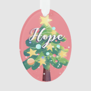 Hope & Love Carton Christmas Tree Pink Ornament