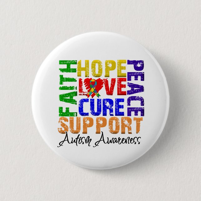 Hope Love Cure Autism Awareness 2 Inch Round Button (Front)