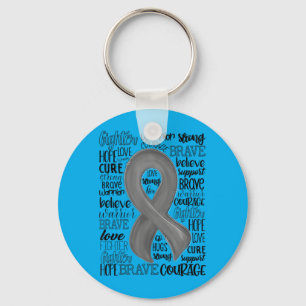 Hope Love Cure Grey Ribbon Brain Cancer Awareness Keychain