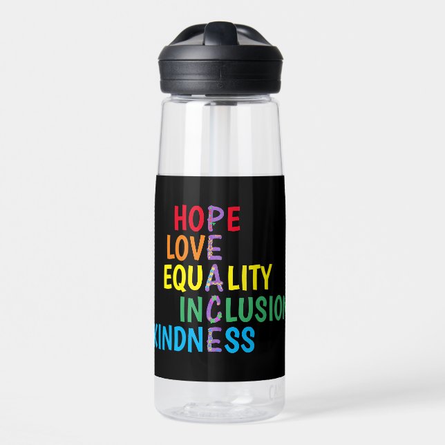 Hope,Love,Equality,Inclusion,Kindness,Peace  Water Bottle (Front)