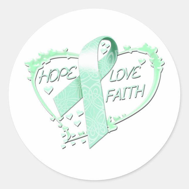 Hope Love Faith Heart (teal) Classic Round Sticker (Front)