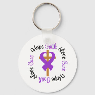 Hope Love Faith Prayer Ribbon Domestic Violence Keychain