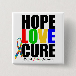 Hope Love Faith Puzzle Ribbon Autism 2 Inch Square Button
