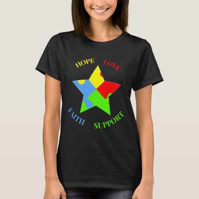 Hope Love Faith Support Autism Awareness T-Shirt (Front)