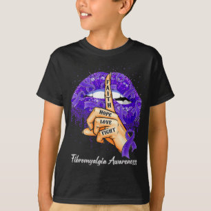 Hope Love Fight Purple Ribbon Fibromyalgia Awarene T-Shirt