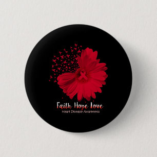 Hope Love Heart Disease Awareness Sunflower 2 Inch Round Button