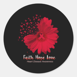 Hope Love Heart Disease Awareness Sunflower Classic Round Sticker