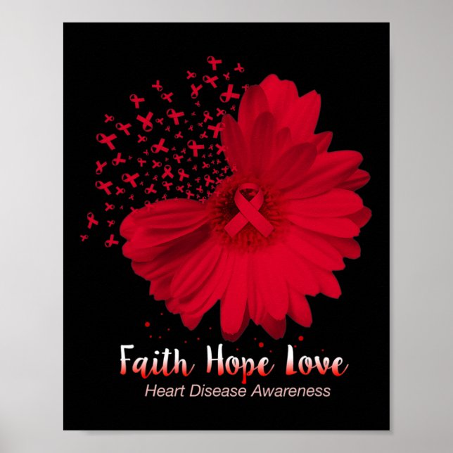 Hope Love Heart Disease Awareness Sunflower  Poster (Front)
