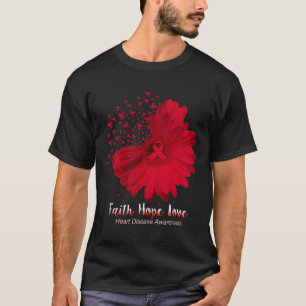 Hope Love Heart Disease Awareness Sunflower T-Shirt