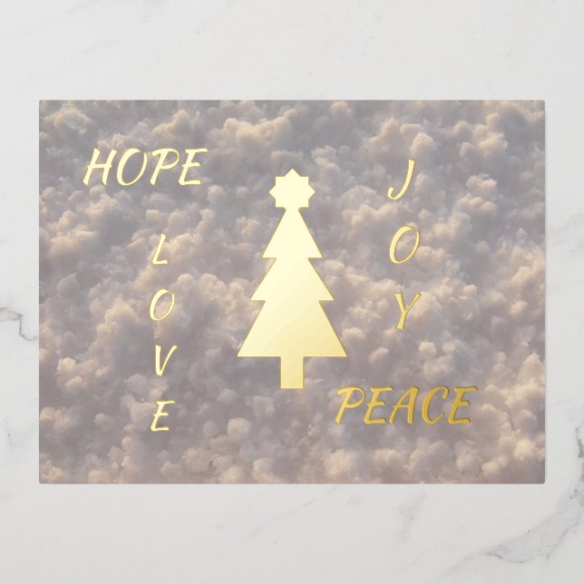 Hope Love Joy Peace Christmas Tree  Foil Holiday Postcard (Front)