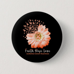 Hope Love Leukaemia Awareness Orange Ribbon Daisy 2 Inch Round Button