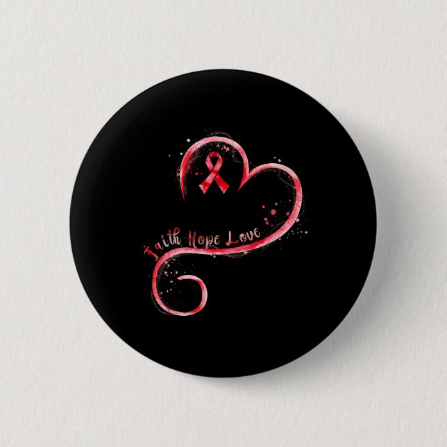 Hope Love Red Ribbon Heart Disease Awareness  2 Inch Round Button (Front)
