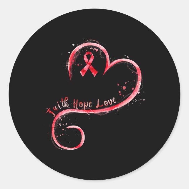 Hope Love Red Ribbon Heart Disease Awareness  Classic Round Sticker (Front)